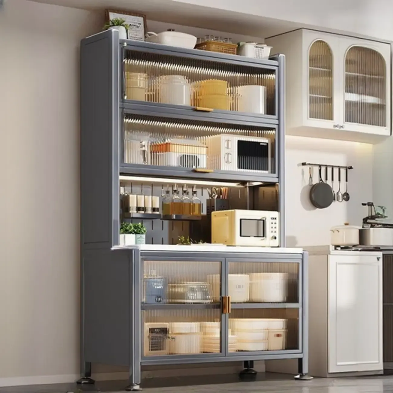 Modern Metal Buffet with Stone Countertop Narrow Design Image - 8