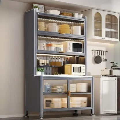 Modern Metal Buffet with Stone Countertop Narrow Design Image - 8