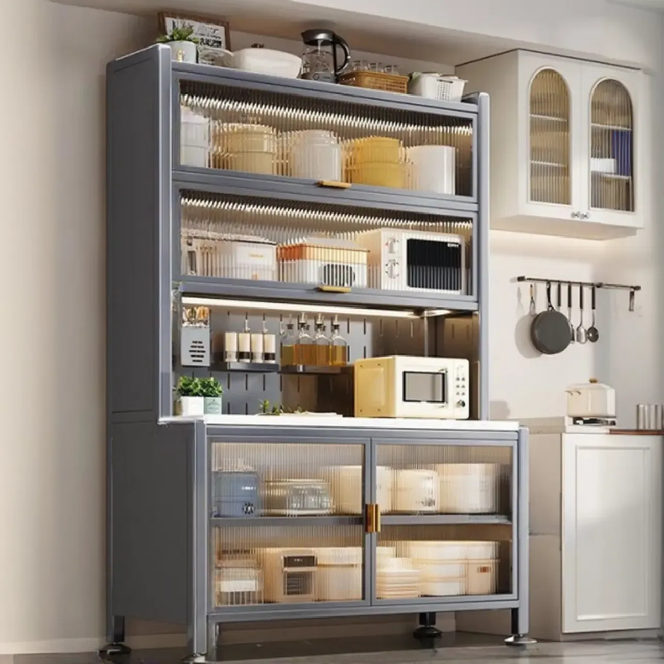 Modern Metal Buffet with Stone Countertop Narrow Design Image - 9