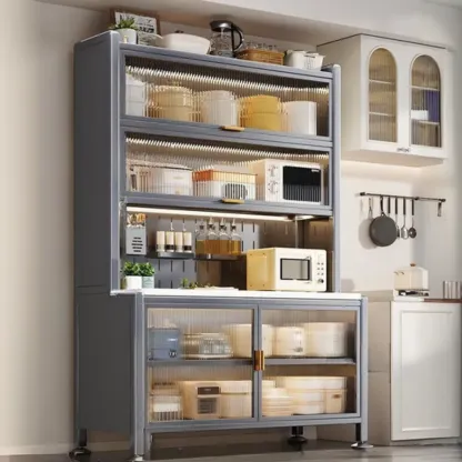 Modern Metal Buffet with Stone Countertop Narrow Design Image - 9