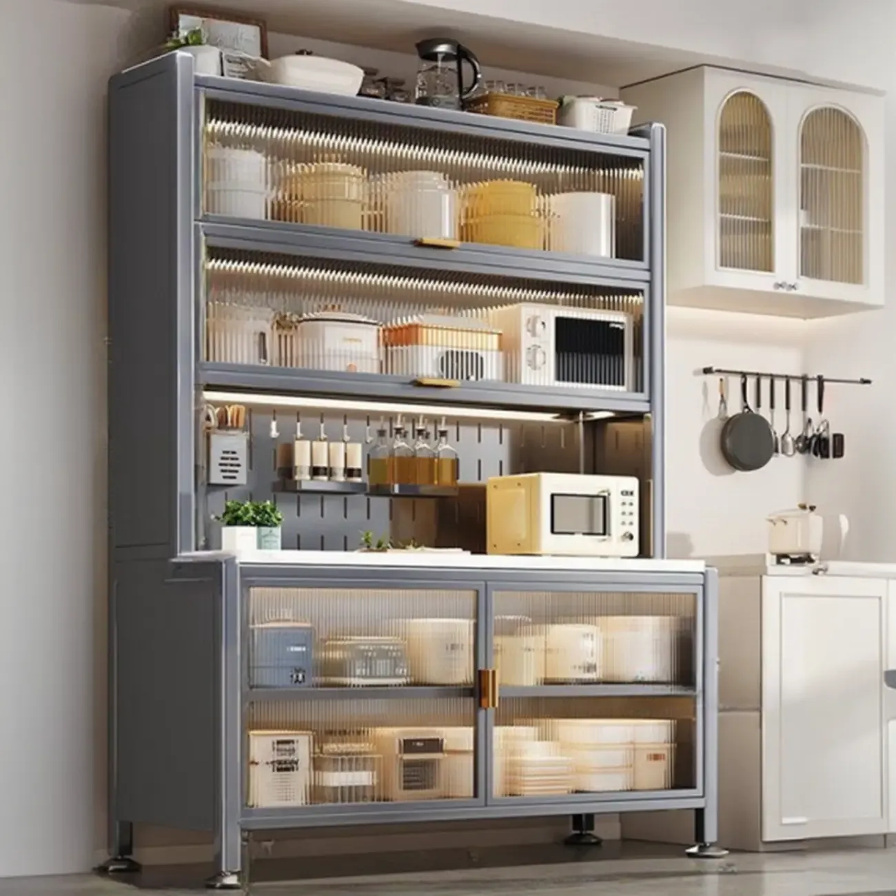 Modern Metal Buffet with Stone Countertop Narrow Design Image - 10