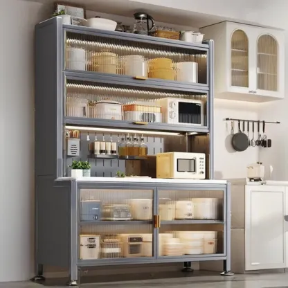 Modern Metal Buffet with Stone Countertop Narrow Design Image - 10