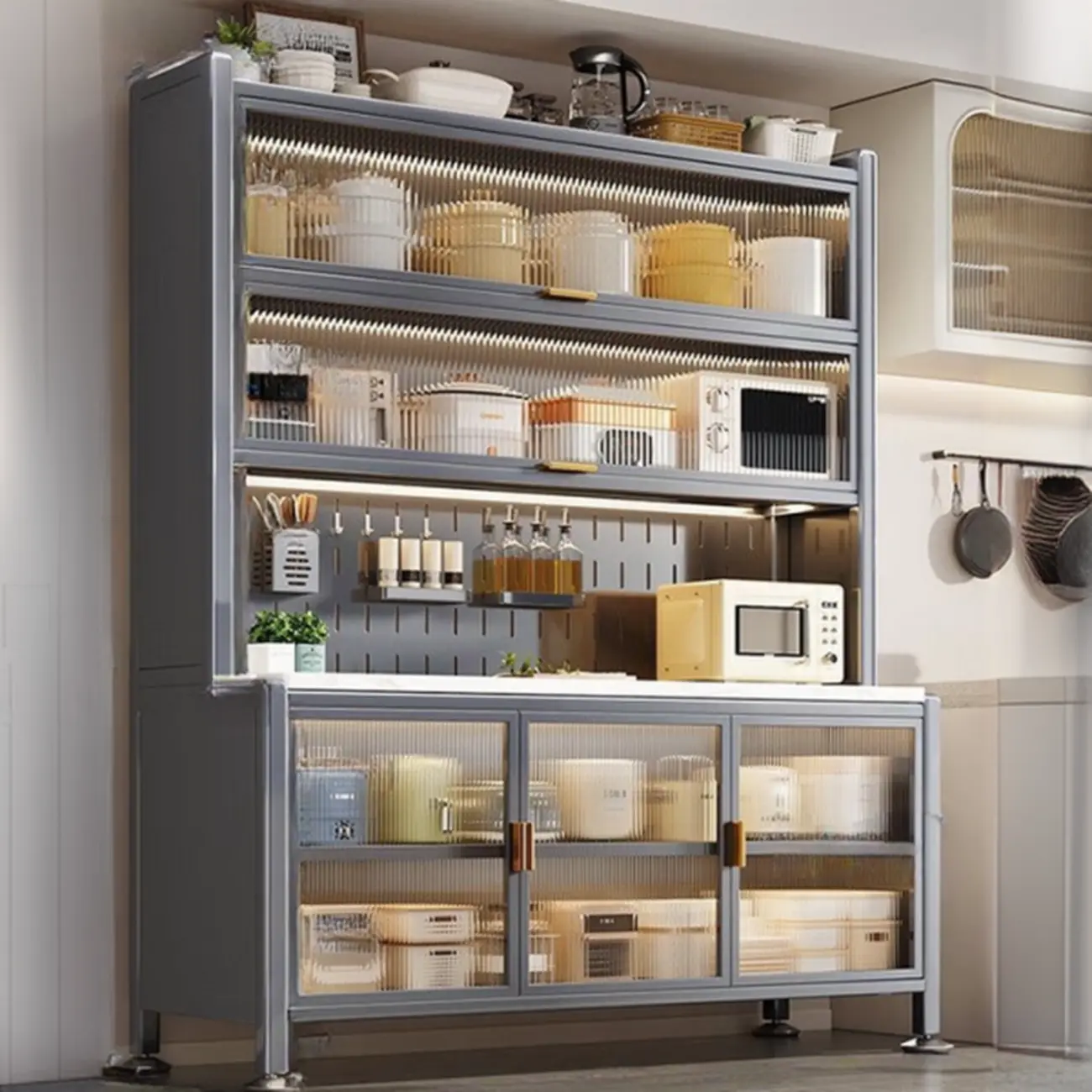 Modern Metal Buffet with Stone Countertop Narrow Design Image - 11 | homeyfad