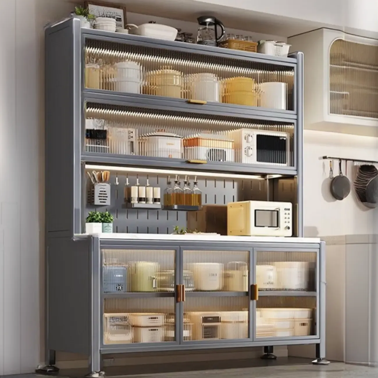 Modern Metal Buffet with Stone Countertop Narrow Design Image - 11