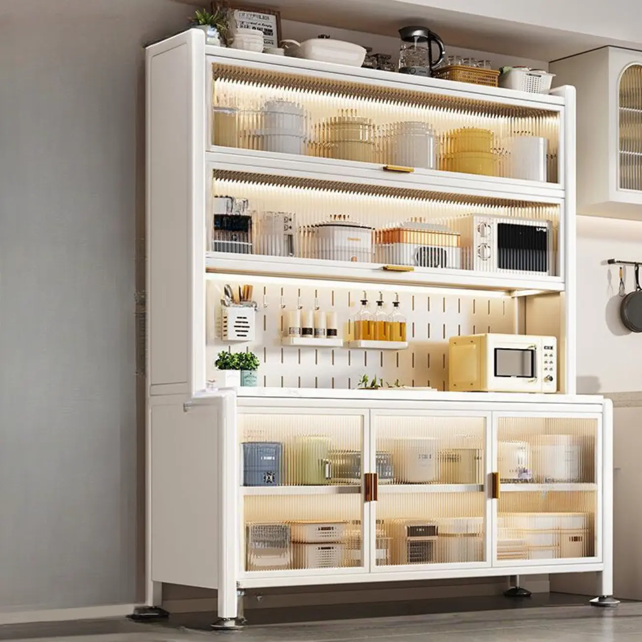 Modern Metal Buffet with Stone Countertop Narrow Design Image - 12 | homeyfad