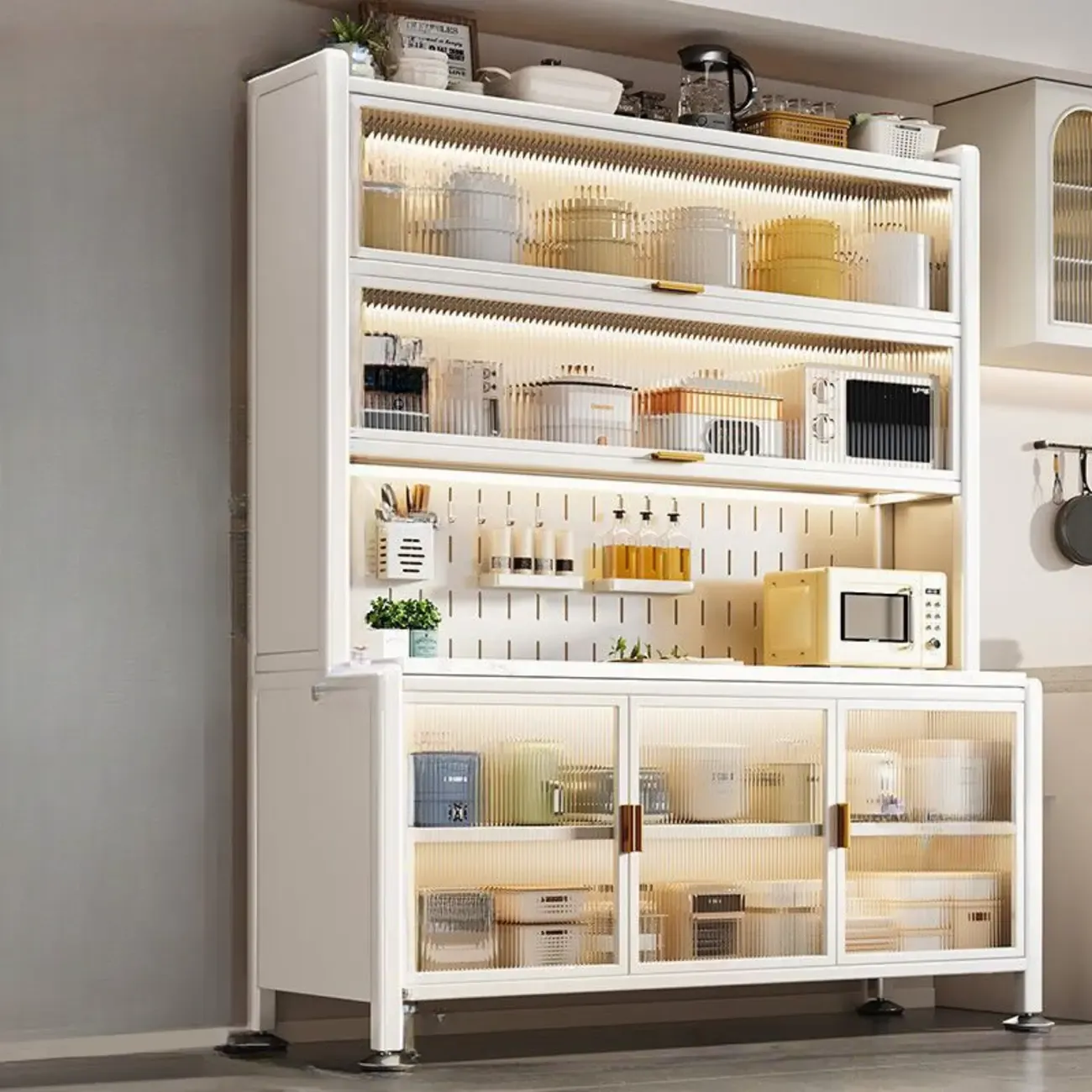 Modern Metal Buffet with Stone Countertop Narrow Design Image - 12