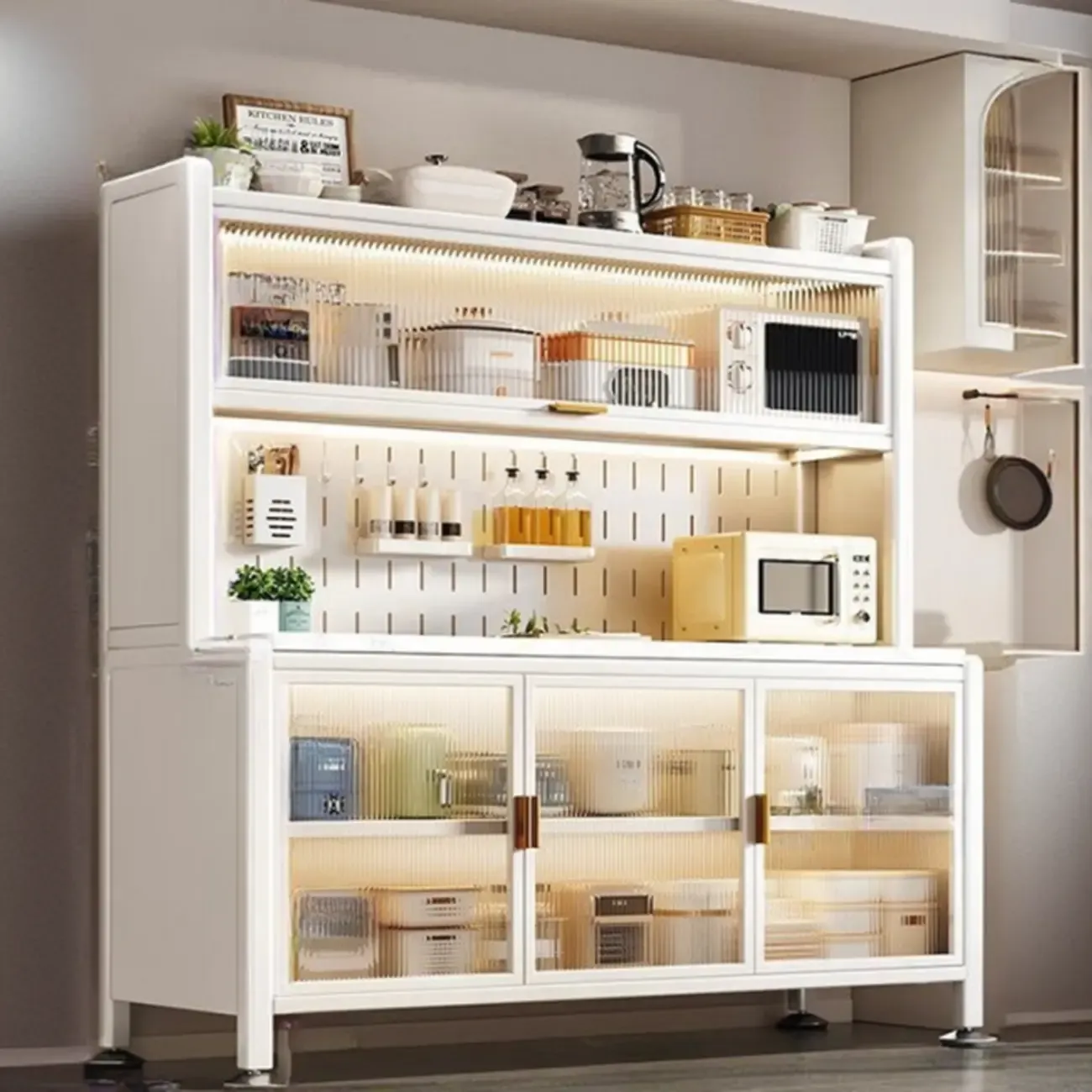 Modern Metal Buffet with Stone Countertop Narrow Design Image - 13