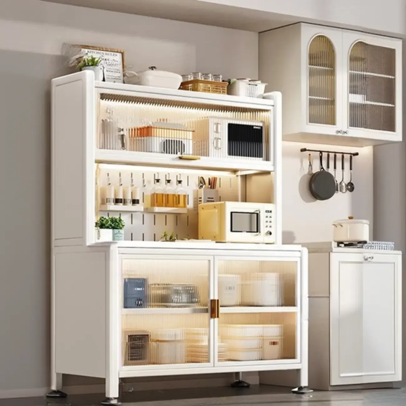 Modern Metal Buffet with Stone Countertop Narrow Design Image - 14