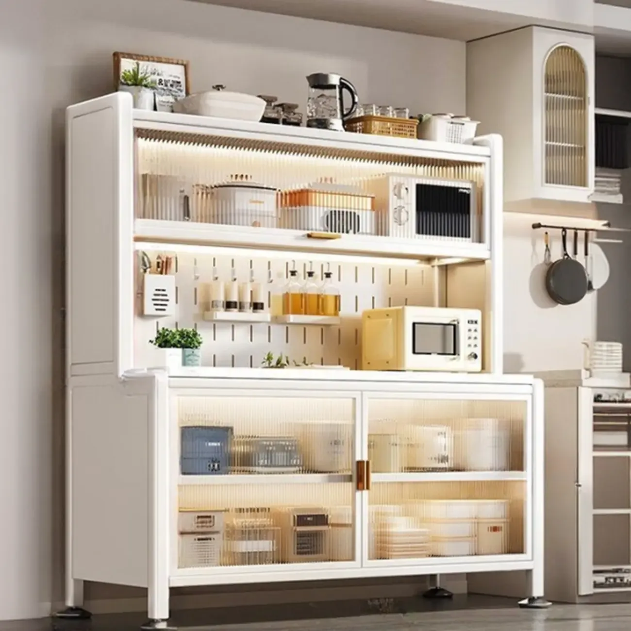 Modern Metal Buffet with Stone Countertop Narrow Design Image - 15