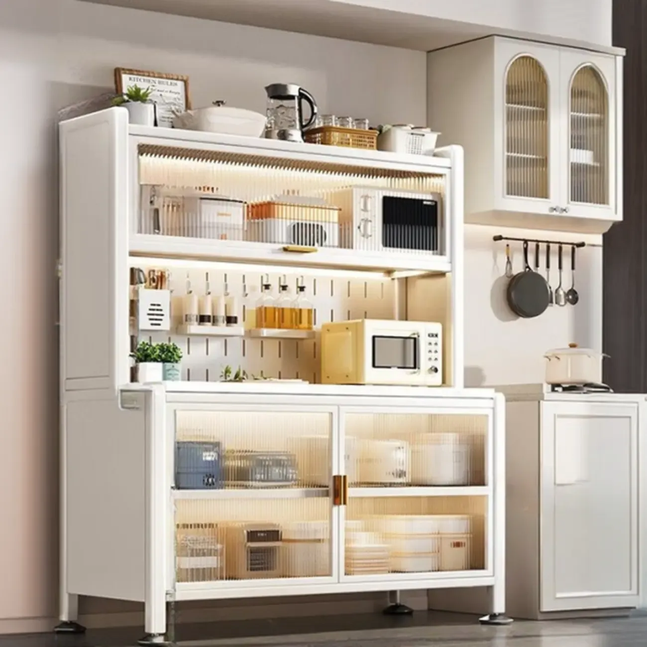 Modern Metal Buffet with Stone Countertop Narrow Design Image - 16