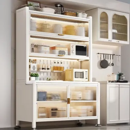 Modern Metal Buffet with Stone Countertop Narrow Design Image - 18