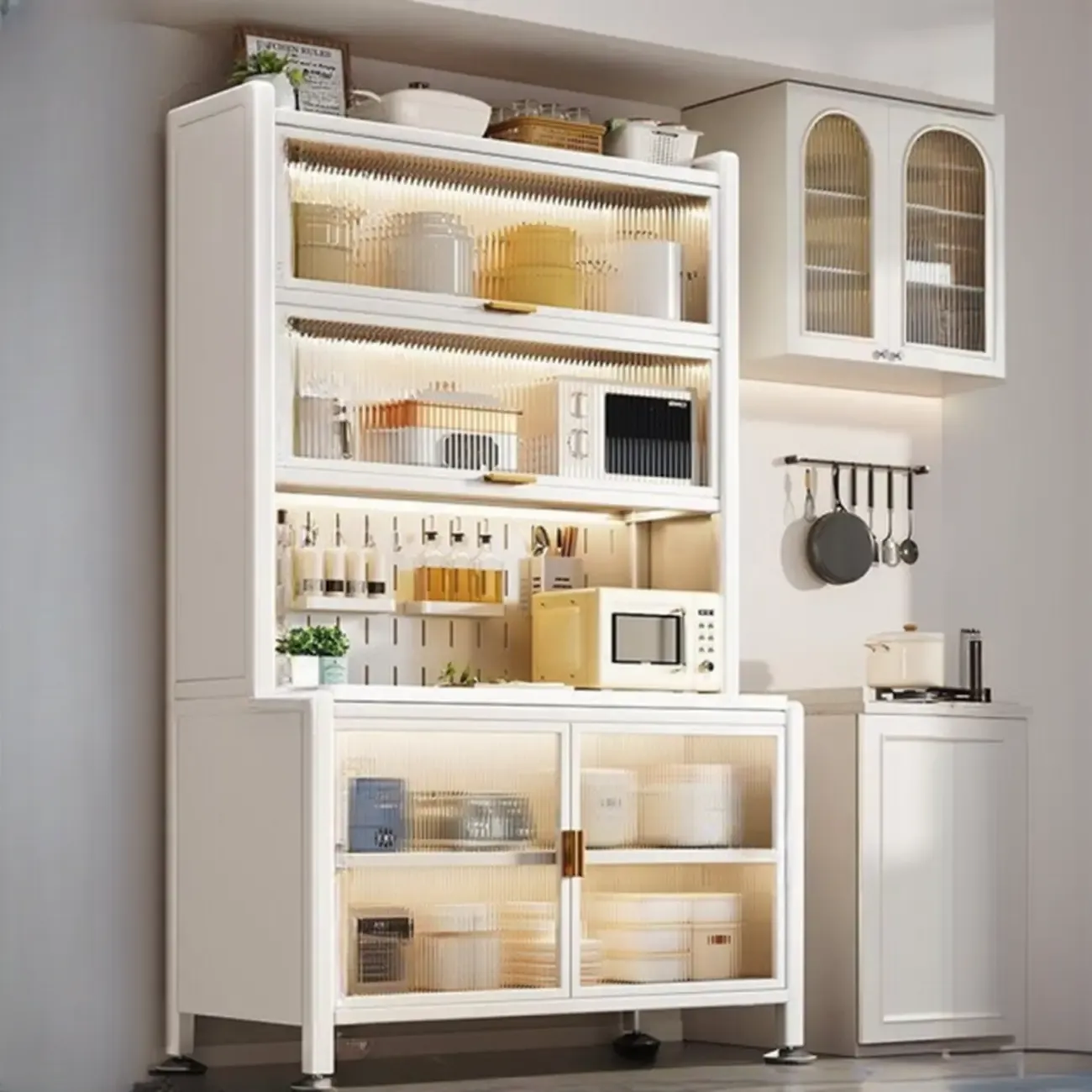 Modern Metal Buffet with Stone Countertop Narrow Design Image - 19