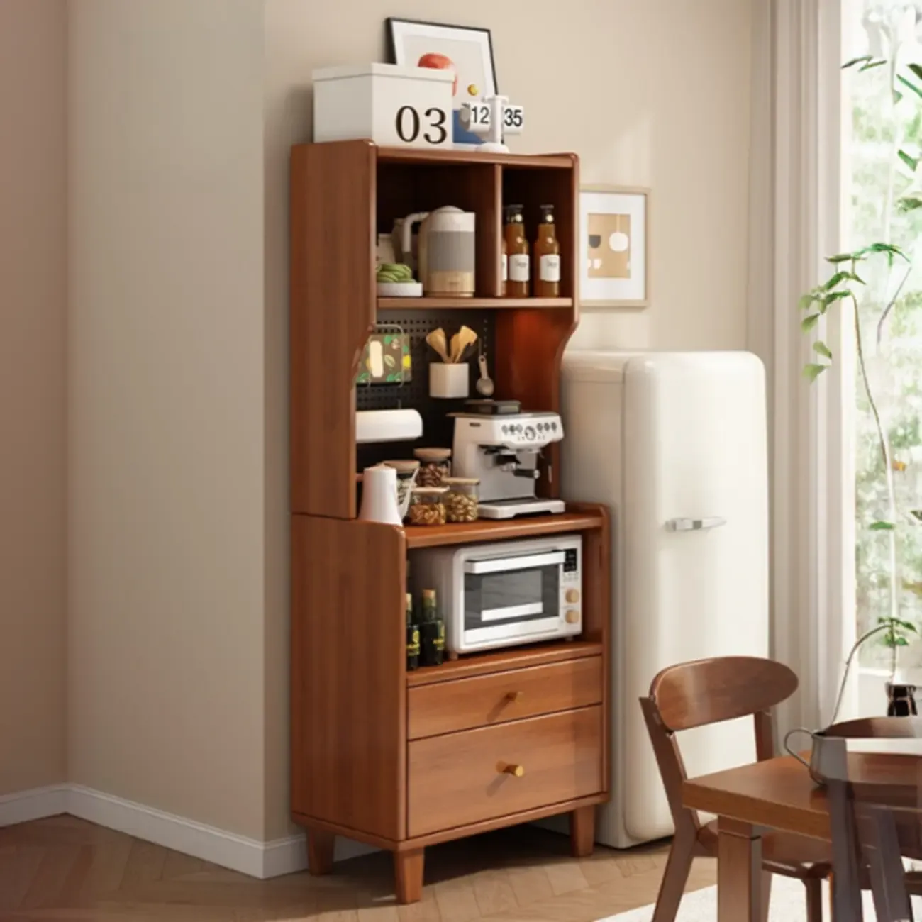 Modern Wood Narrow Sideboard with Drawers Shelves Image - 1