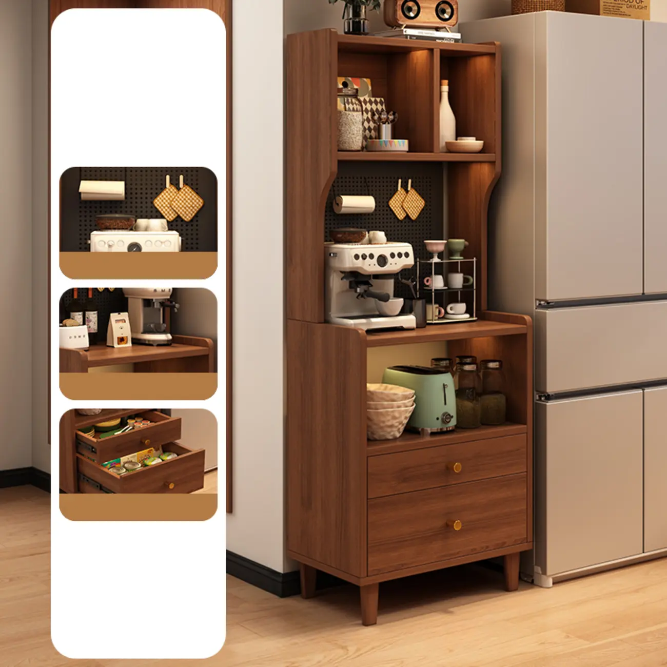 Modern Wood Narrow Sideboard with Drawers Shelves Image - 3 | homeyfad