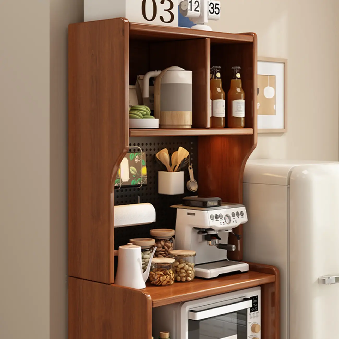 Modern Wood Narrow Sideboard with Drawers Shelves Image - 4 | homeyfad