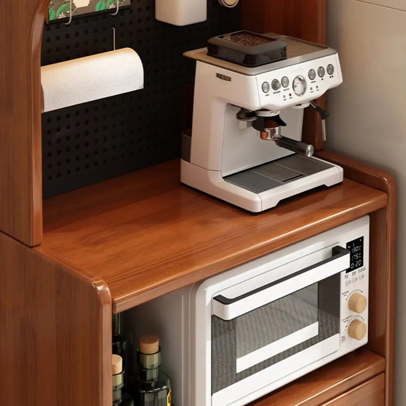 Modern Wood Narrow Sideboard with Drawers Shelves Image - 8