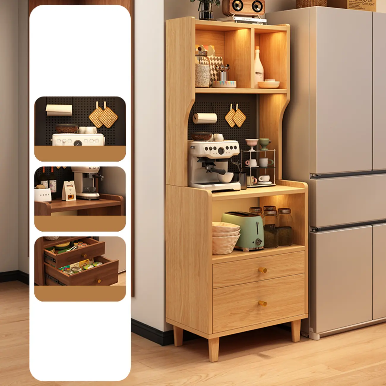 Modern Wood Narrow Sideboard with Drawers Shelves Image - 9 | homeyfad