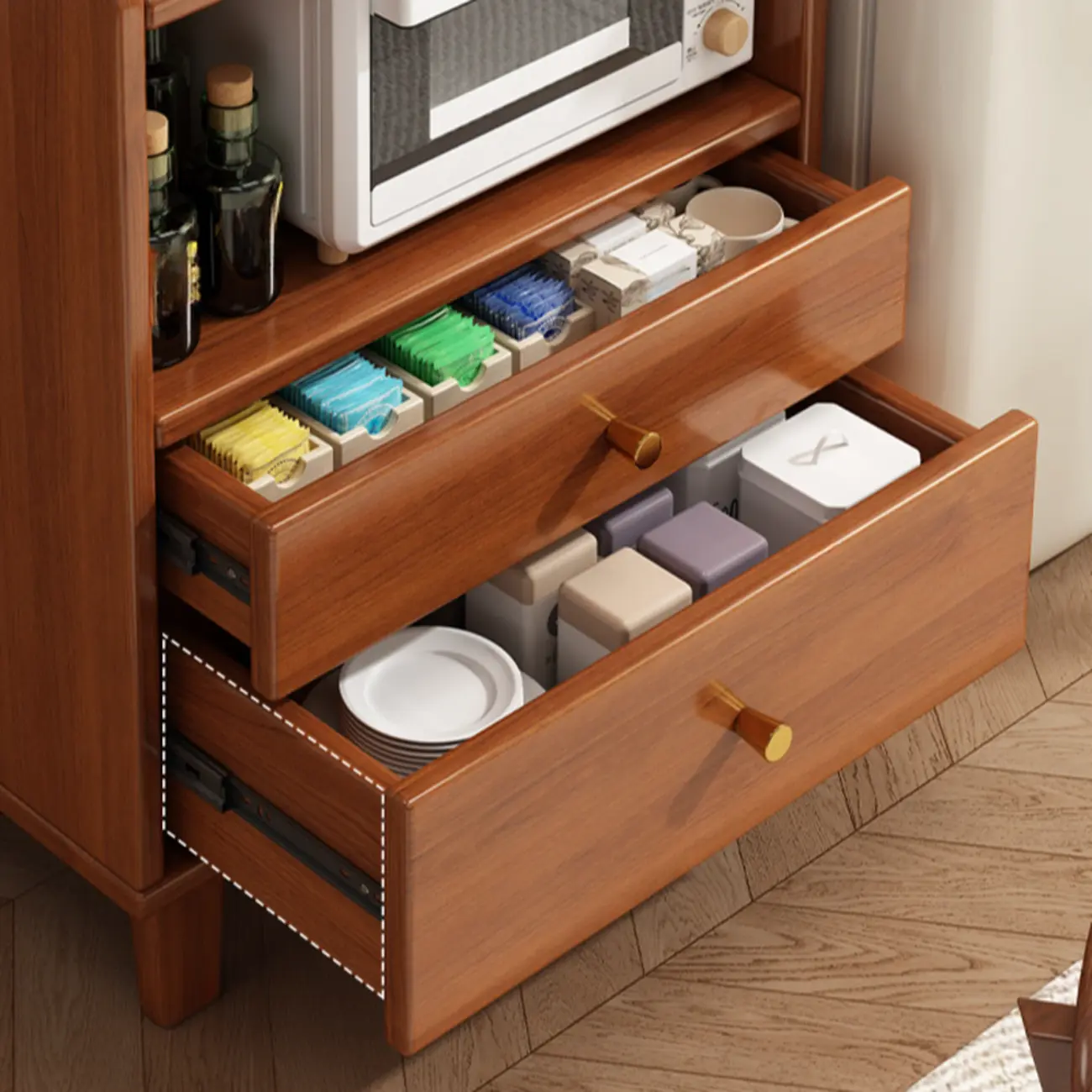 Modern Wood Narrow Sideboard with Drawers Shelves Image - 10 | homeyfad