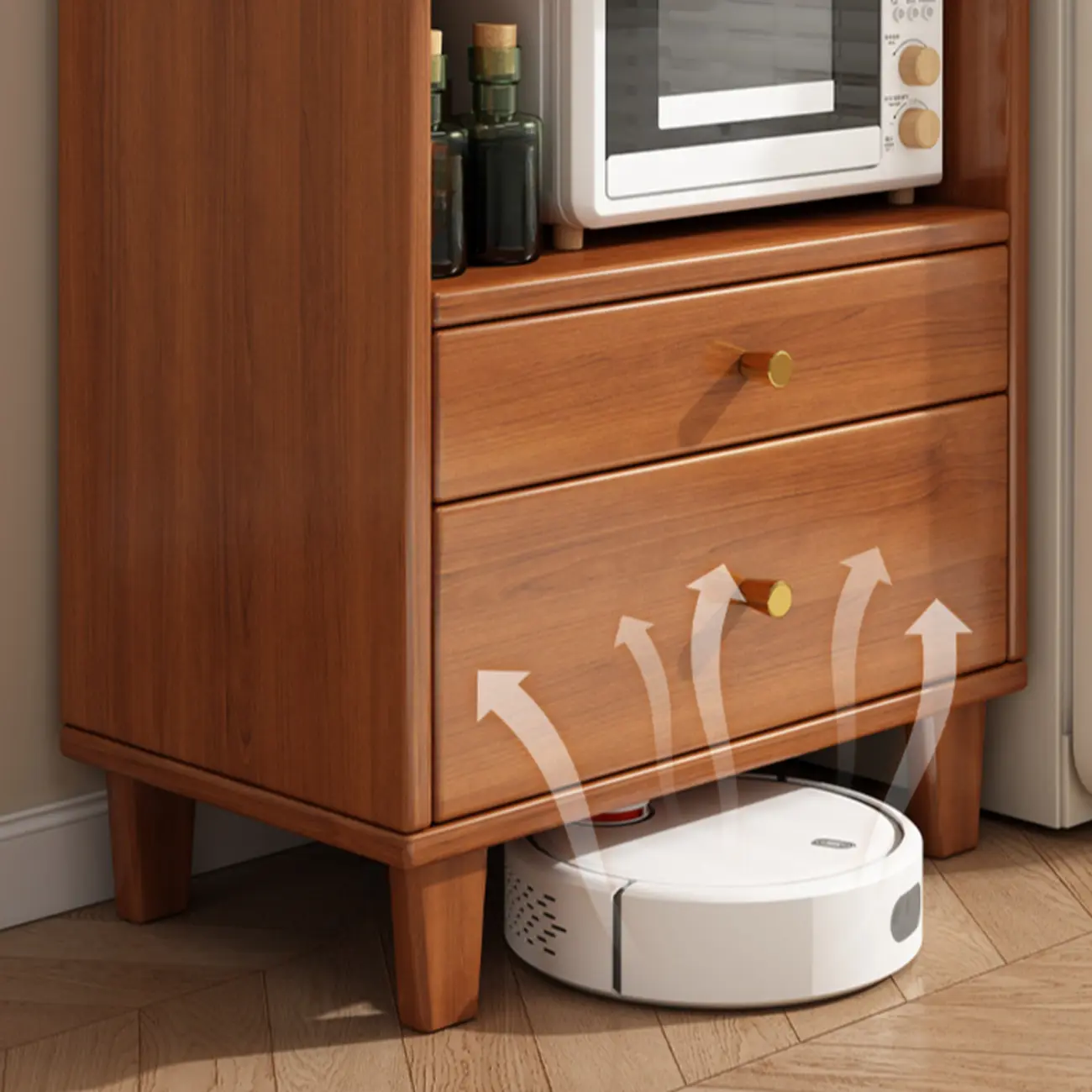 Modern Wood Narrow Sideboard with Drawers Shelves Image - 12 | homeyfad