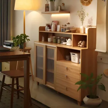 Modern Wood Sideboard with Sliding Doors & Drawers Image - 1