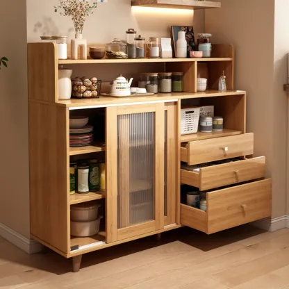 Modern Wood Sideboard with Sliding Doors & Drawers Image - 3