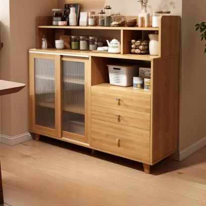 Modern Wood Sideboard with Sliding Doors & Drawers Image - 4