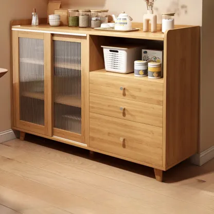 Modern Wood Sideboard with Sliding Doors & Drawers Image - 7