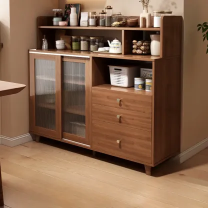 Modern Wood Sideboard with Sliding Doors & Drawers Image - 11