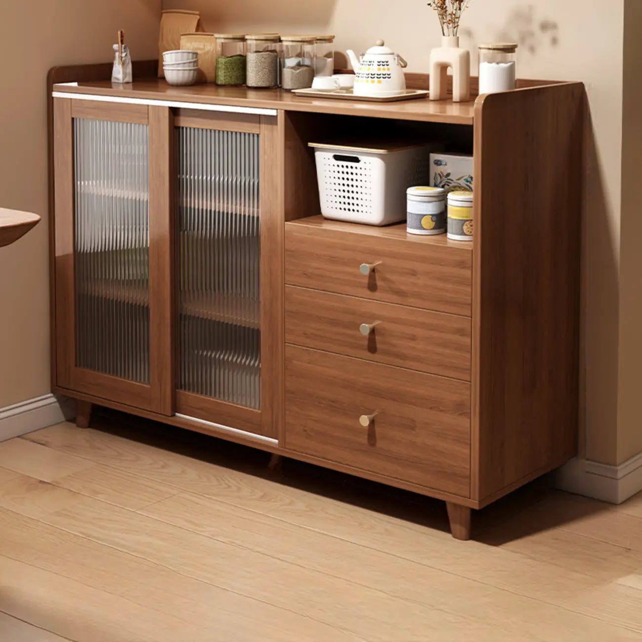 Modern Wood Sideboard with Sliding Doors & Drawers Image - 15 | homeyfad