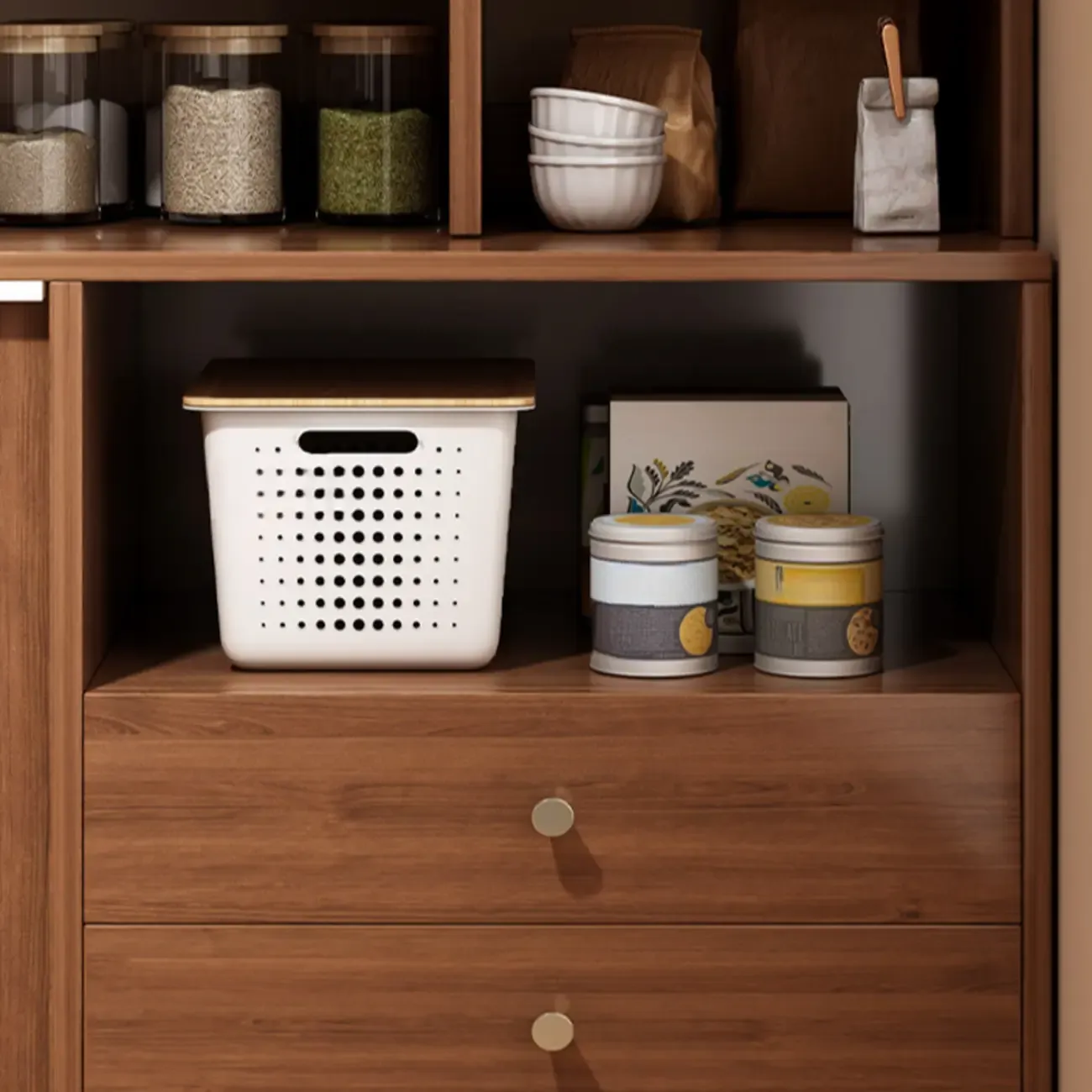 Modern Wood Sideboard with Sliding Doors & Drawers Image - 16