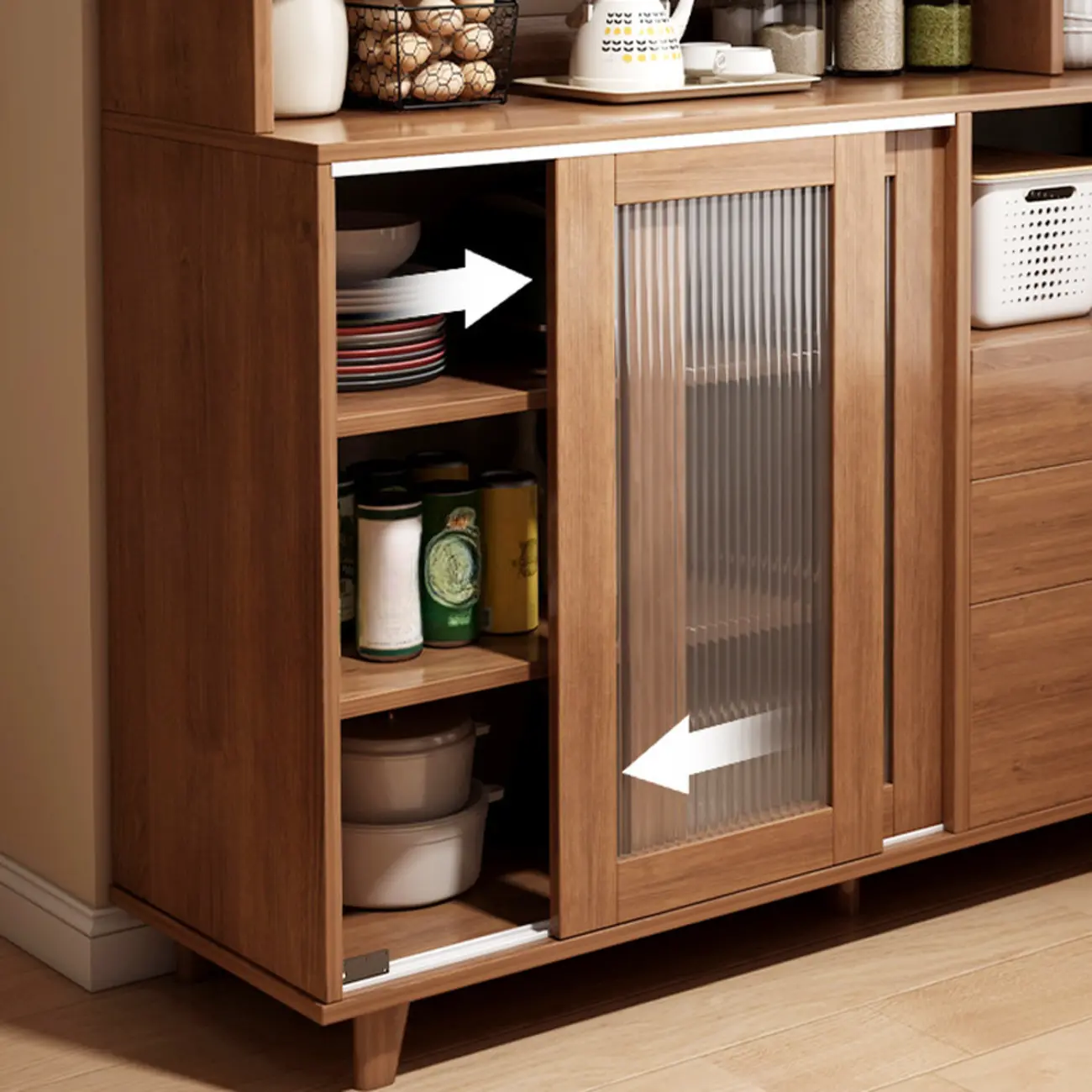 Modern Wood Sideboard with Sliding Doors & Drawers Image - 17 | homeyfad