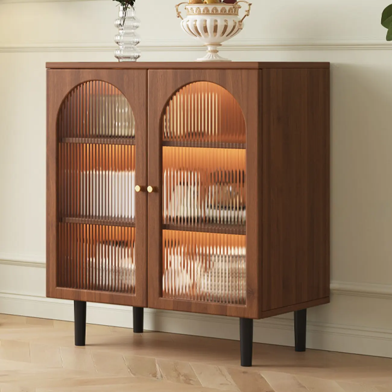 Modern Wood Buffet with Glass Doors Image - 1 | homeyfad