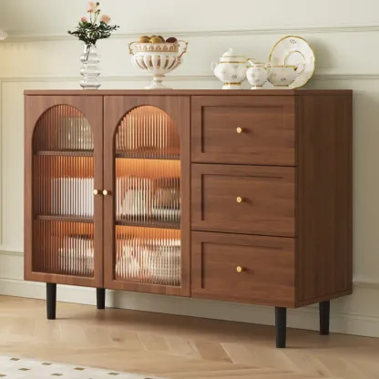 Modern Wood Buffet with Glass Doors Image - 2