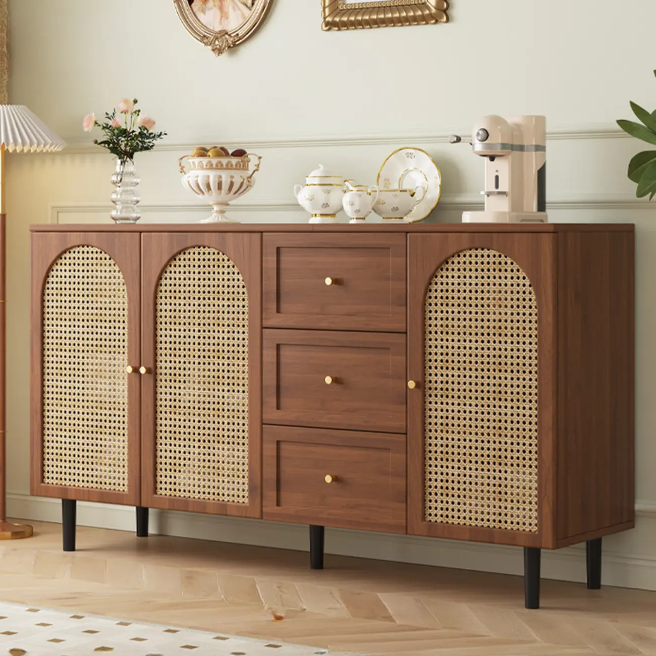 Modern Wood Buffet with Glass Doors Image - 3 | homeyfad