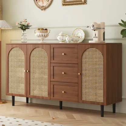 Modern Wood Buffet with Glass Doors Image - 3