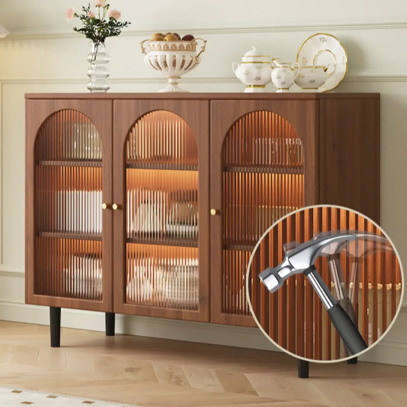 Modern Wood Buffet with Glass Doors Image - 4