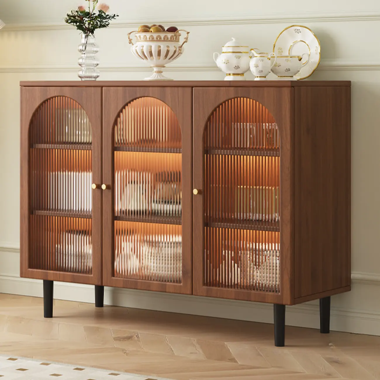 Modern Wood Buffet with Glass Doors Image - 5 | homeyfad