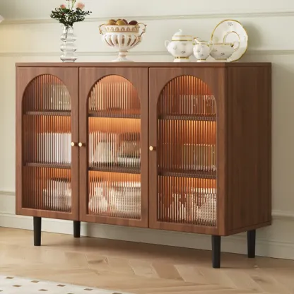 Modern Wood Buffet with Glass Doors Image - 5