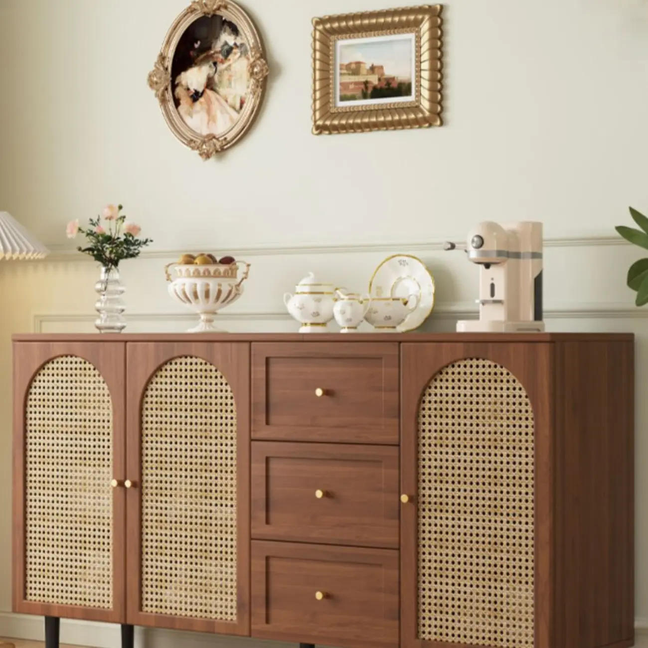 Modern Wood Buffet with Glass Doors Image - 6 | homeyfad