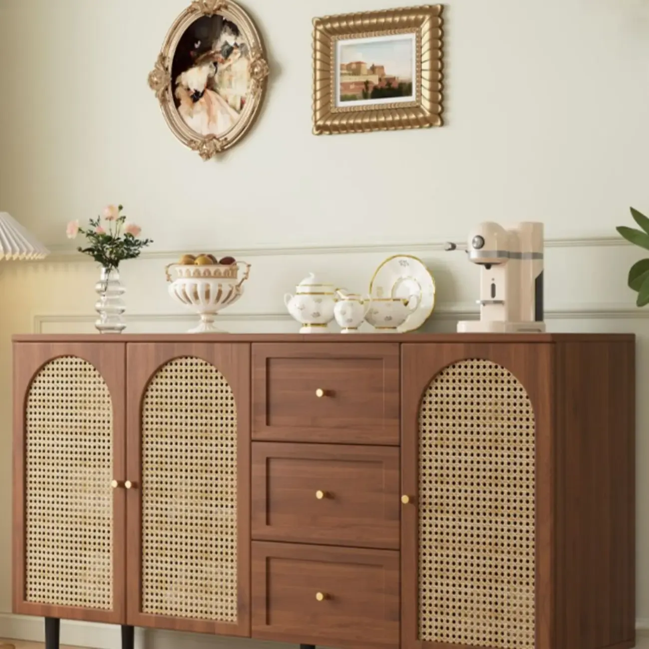 Modern Wood Buffet with Glass Doors Image - 6