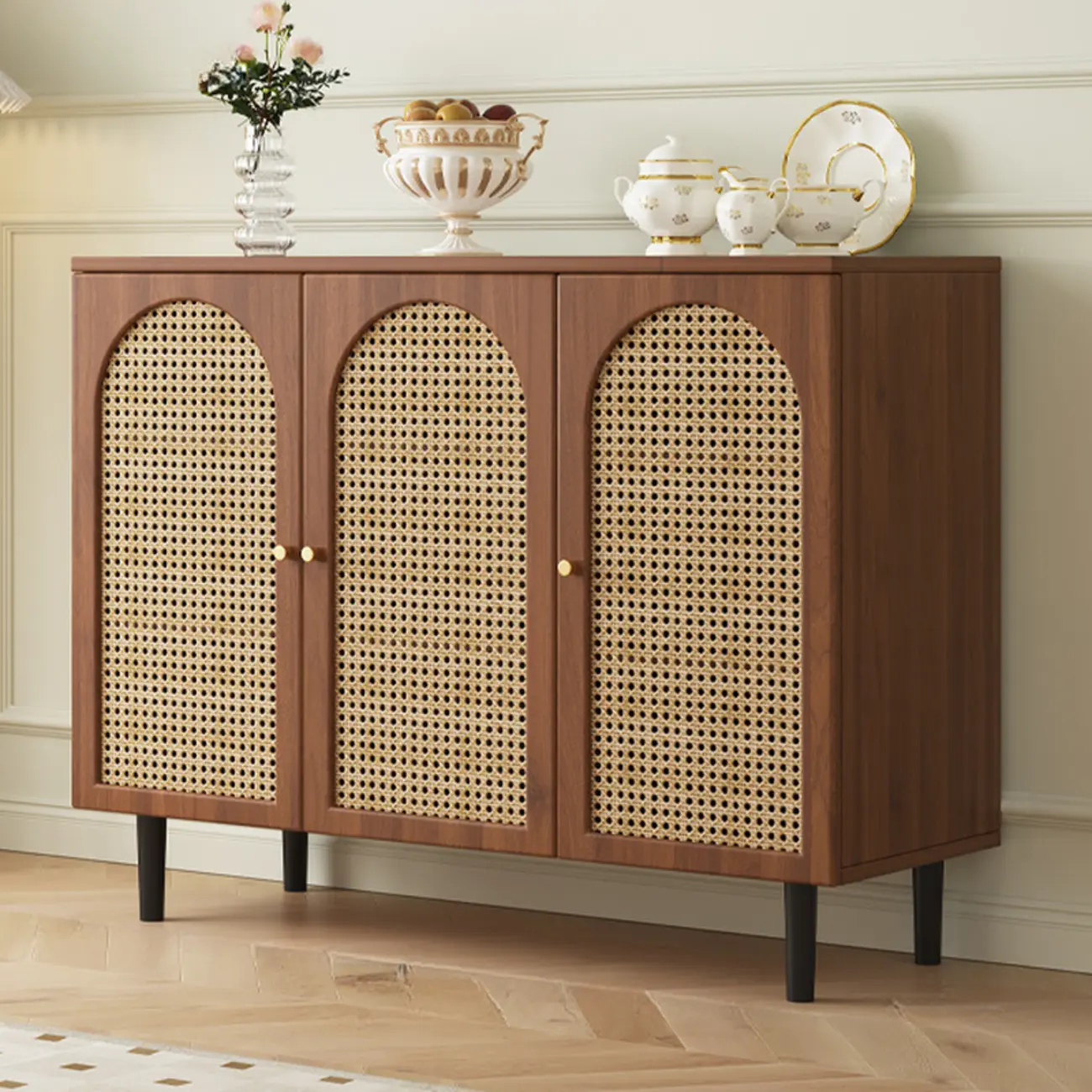 Modern Wood Buffet with Glass Doors Image - 9 | homeyfad