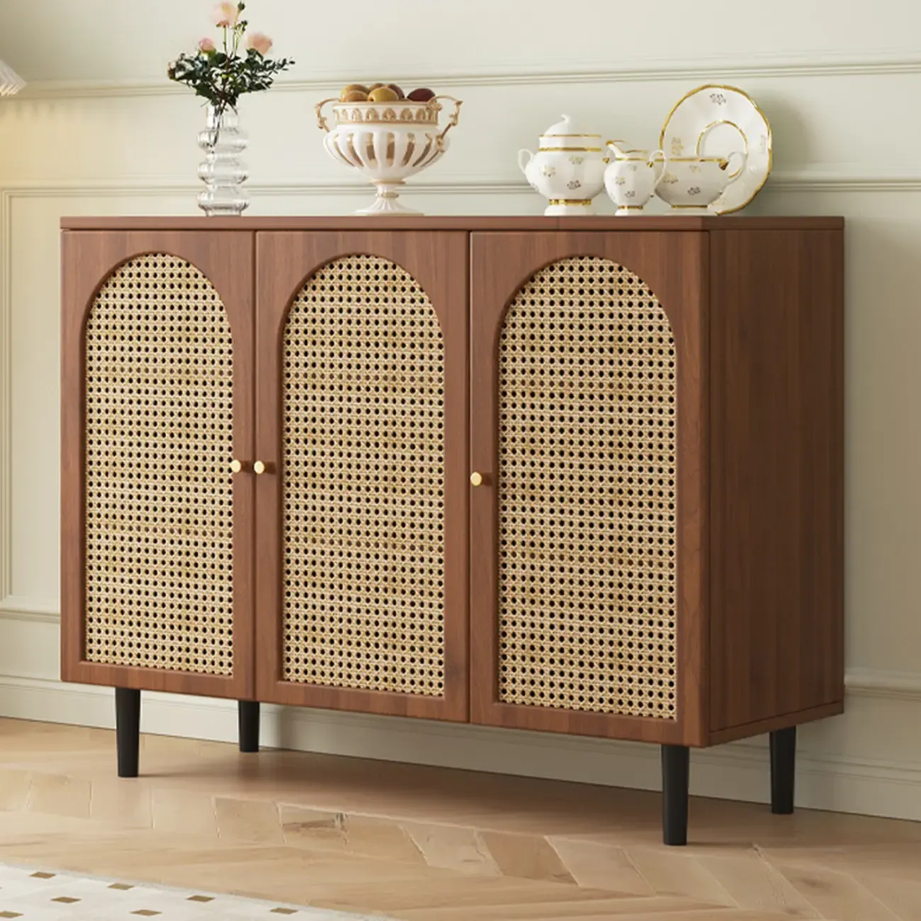 Modern Wood Buffet with Glass Doors Image - 9