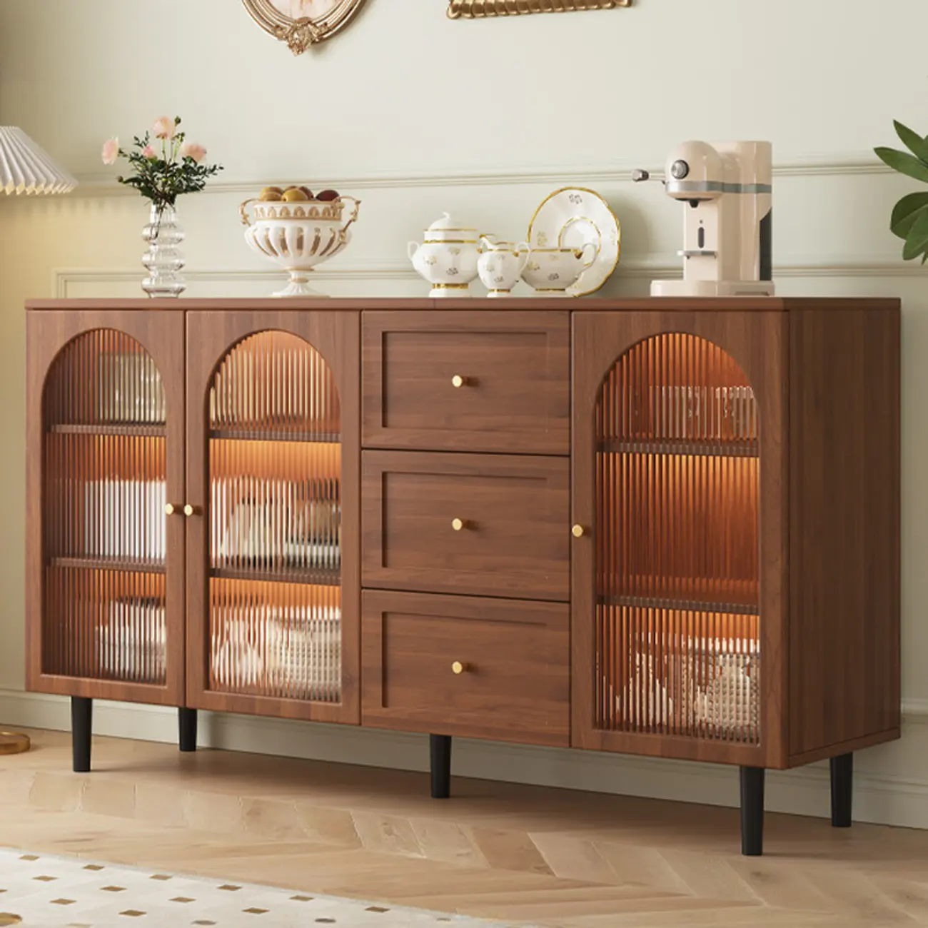 Modern Wood Buffet with Glass Doors Image - 11 | homeyfad