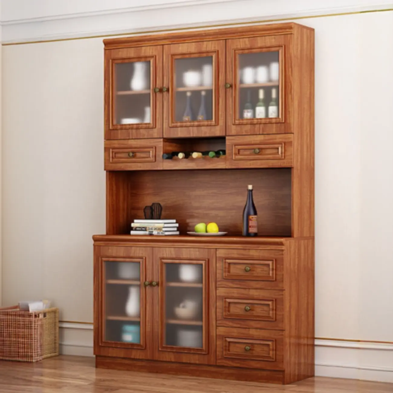 Modern Wood Buffet with Drawers and Glass Doors Image - 5 | homeyfad