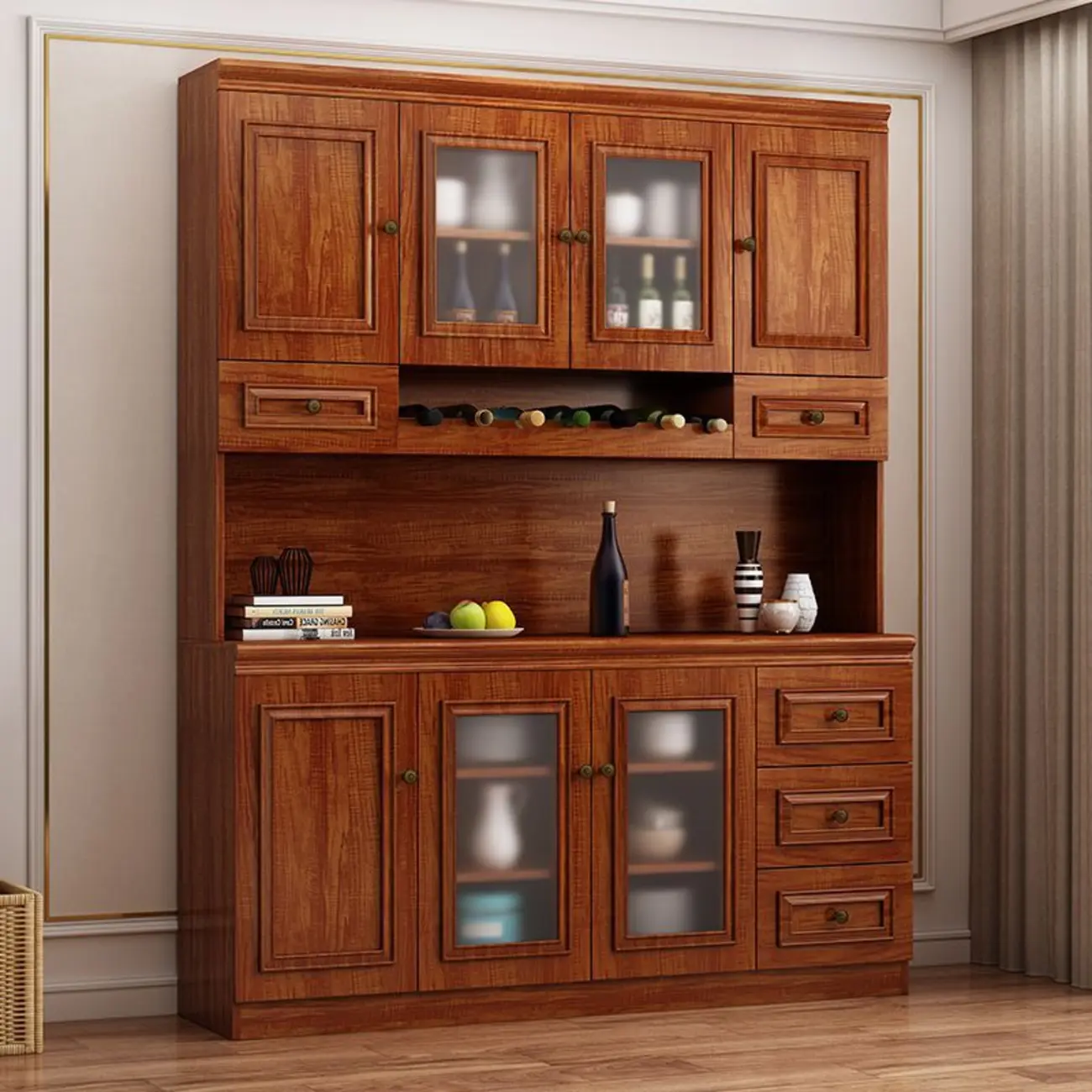 Modern Wood Buffet with Drawers and Glass Doors Image - 6 | homeyfad