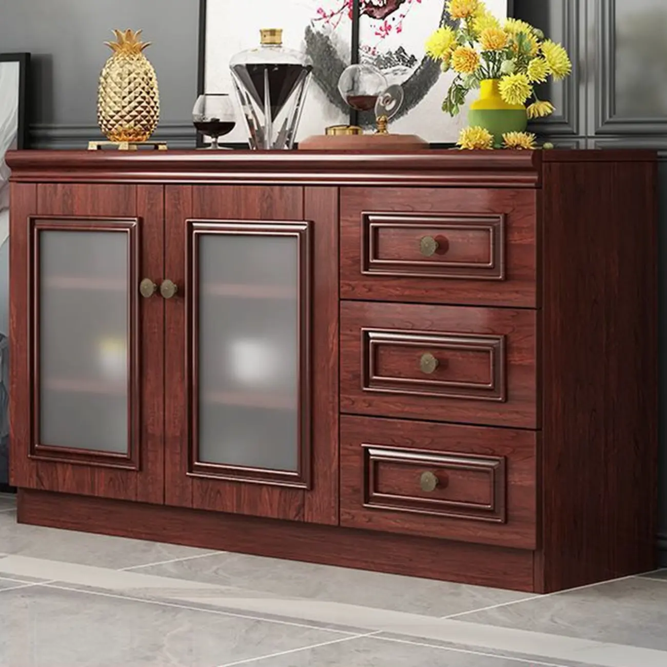 Modern Wood Buffet with Drawers and Glass Doors Image - 9 | homeyfad