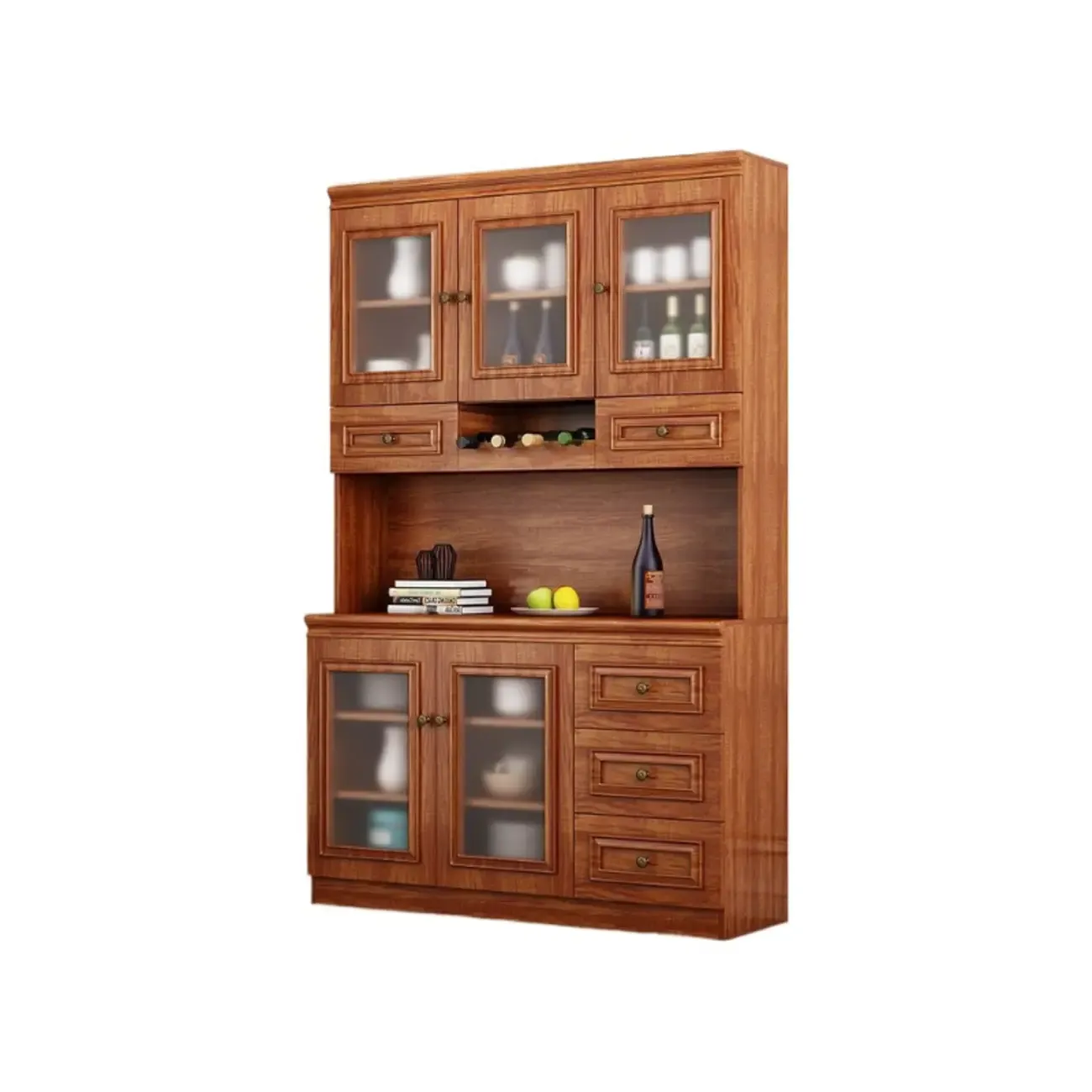 Modern Wood Buffet with Drawers and Glass Doors Image - 10