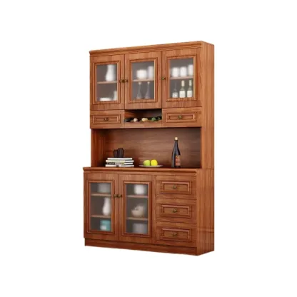 Modern Wood Buffet with Drawers and Glass Doors Image - 10