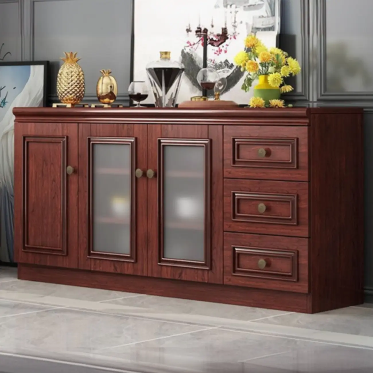 Modern Wood Buffet with Drawers and Glass Doors Image - 11 | homeyfad