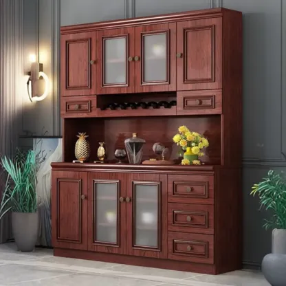 Modern Wood Buffet with Drawers and Glass Doors Image - 13